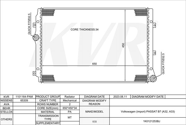 VOLKSWAGEN SALOON,2011-15 CFFB RADIATOR