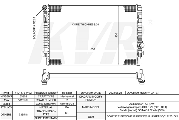 VOLKSWAGEN HATCHBACK,2012- CWVA RADIATOR
