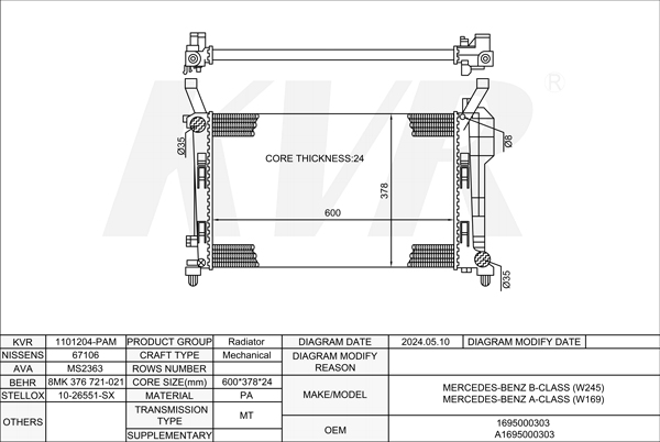 MERCEDES BENZ HATCHBACK,2005-11 M 266.920 RADIATOR