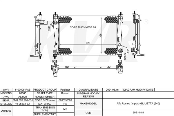 ALFA-ROMEO HATCHBACK,2010- 940 A5.000 RADIATOR
