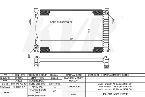 AUDI SALOON,2004-11 ASB RADIATOR