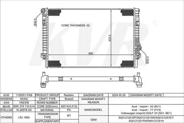 AUDI HATCHBACK,2012- CJXC RADIATOR