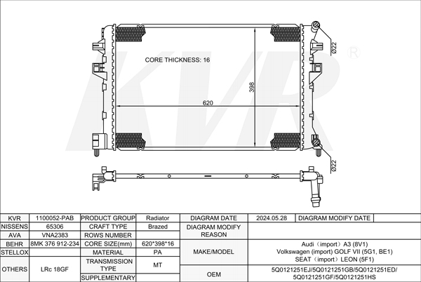 AUDI HATCHBACK,2012- CRLC RADIATOR