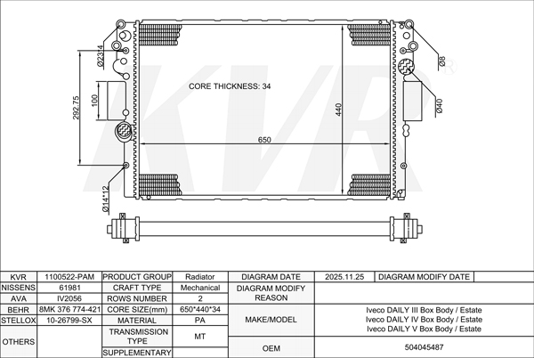 IVECO Box Body / Estate,1997-2007 F1AE0481M RADIATOR