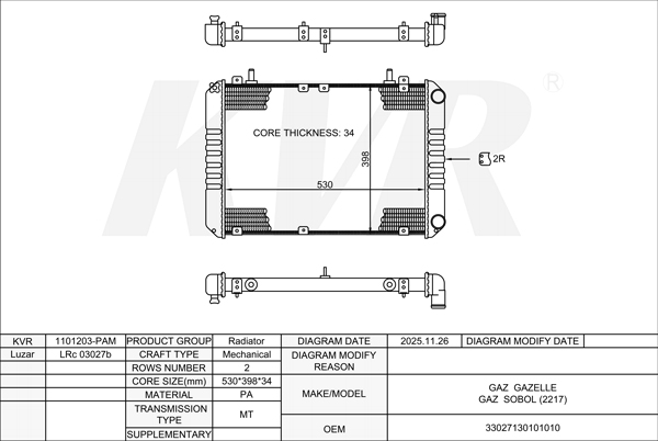 GAZ VAN,2003-13 UMZ-4215.1030 RADIATOR