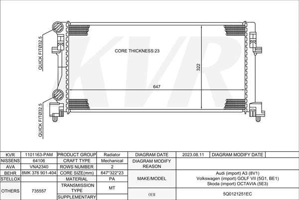 VOLKSWAGEN HATCHBACK,2012- CJZA RADIATOR