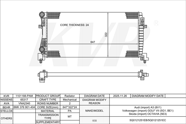VOLKSWAGEN HATCHBACK,2012- CJZA RADIATOR
