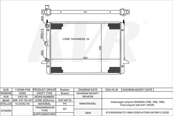 VOLKSWAGEN MPV,1995-2010 AMY RADIATOR