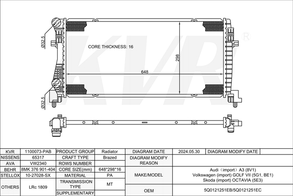 VOLKSWAGEN HATCHBACK,2012- CLHA RADIATOR