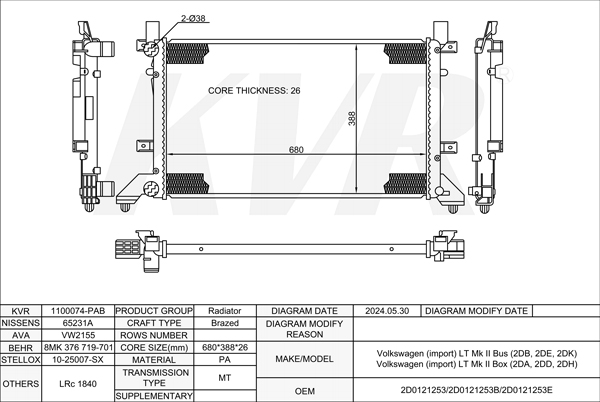 VOLKSWAGEN BUS,1996-2006 BCQ RADIATOR