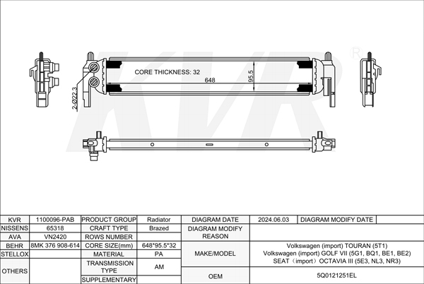 VOLKSWAGEN HATCHBACK,2012-17 CJZA RADIATOR