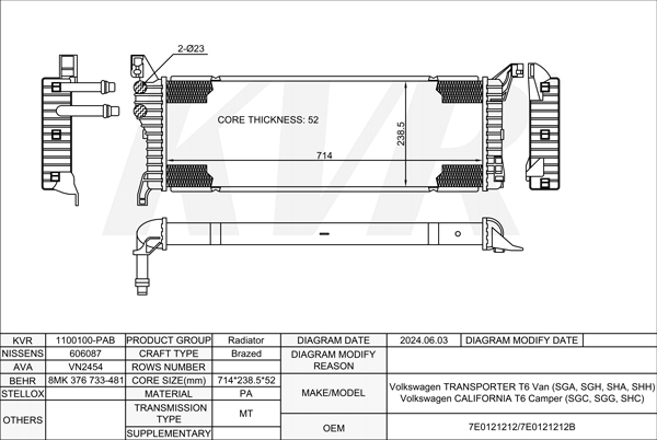 VOLKSWAGEN VAN,2015-24 CXFA RADIATOR