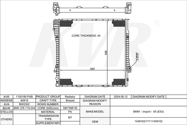 BMW Closed Off-Road Vehicle,2000-06 M57 D30 (306D2) RADIATOR
