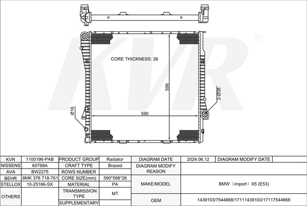 BMW Closed Off-Road Vehicle,2000-06 M62 B44 (448S2) RADIATOR