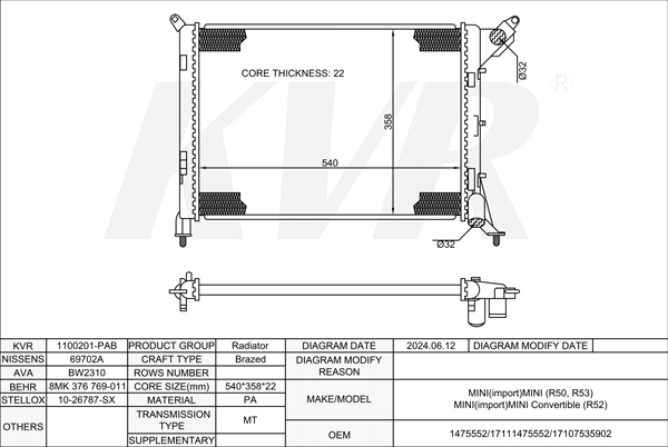 MINI HATCHBACK,2001-06 W10 B16 A RADIATOR