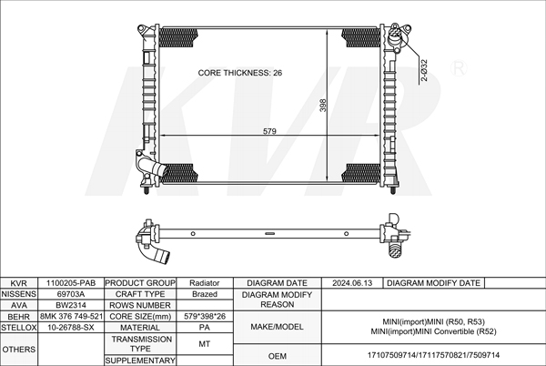 MINI HATCHBACK,2001-06 W10 B16 A RADIATOR