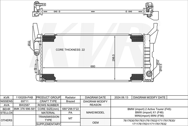 BMW HATCHBACK,2014- B47 C20 A RADIATOR