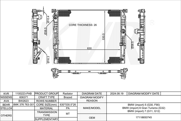 BMW SALOON,2016-20 B48 B20 A RADIATOR