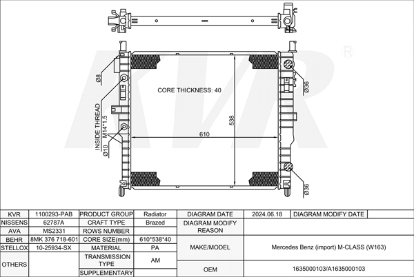MERCEDES BENZ Closed Off-Road Vehicle,1998-2005 OM 612.963 RADIATOR