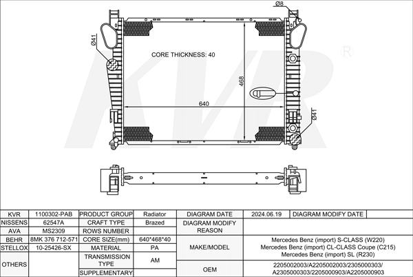 MERCEDES BENZ SALOON,1998-2005 M 275.980 RADIATOR