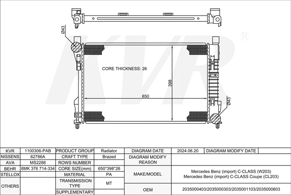 MERCEDES BENZ SALOON,2000-07 M 272.960 RADIATOR