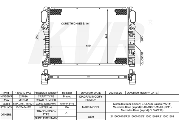MERCEDES BENZ SALOON,2002-09 M 272.985 RADIATOR
