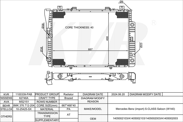 MERCEDES BENZ SALOON,1991-98 M 104.944 RADIATOR