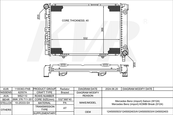 MERCEDES BENZ ESTATE,1985-93 OM 602.912 RADIATOR