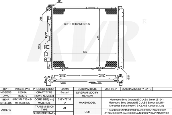 MERCEDES BENZ ESTATE,1993-96 M 104.992 RADIATOR