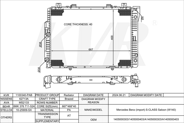 MERCEDES BENZ SALOON,1991-98 M 104.994 RADIATOR