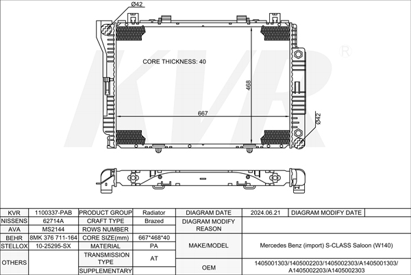 MERCEDES BENZ SALOON,1991-98 OM 603.971 RADIATOR