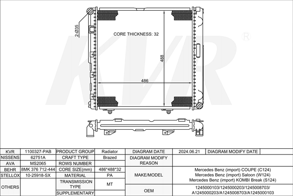 MERCEDES BENZ CUOPE,1987-93 M 102.982 RADIATOR