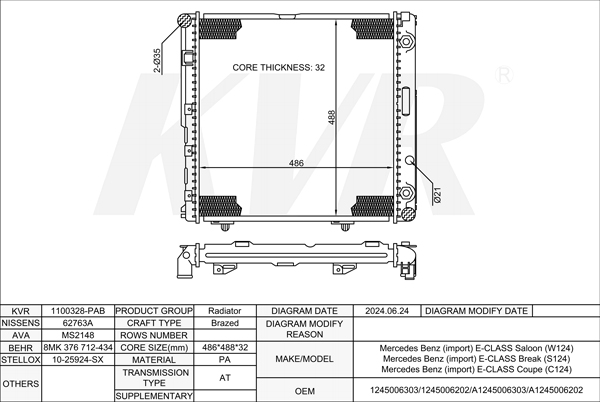MERCEDES BENZ SALOON,1993-95 M 111.960 RADIATOR