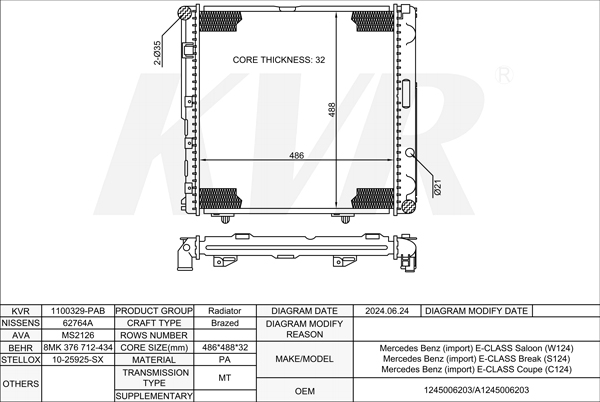 MERCEDES BENZ SALOON,1993-95 M 111.960 RADIATOR