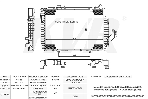 MERCEDES BENZ ESTATE,1996-2001 OM 605.960 RADIATOR
