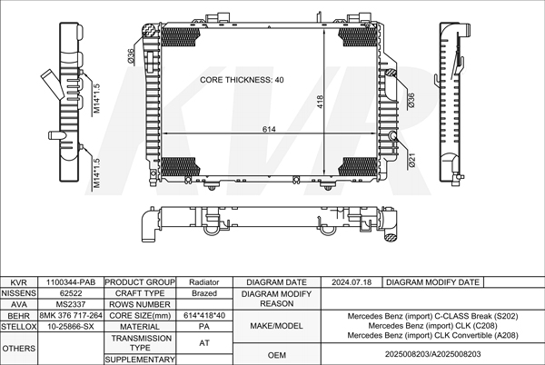 MERCEDES BENZ COUPE,1997-2002 M 111.982 RADIATOR