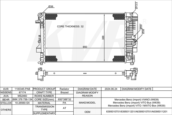 MERCEDES BENZ MPV,2003- OM 642.990 RADIATOR