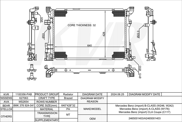 MERCEDES BENZ HATCHBACK,2012-18 M 270.920 RADIATOR