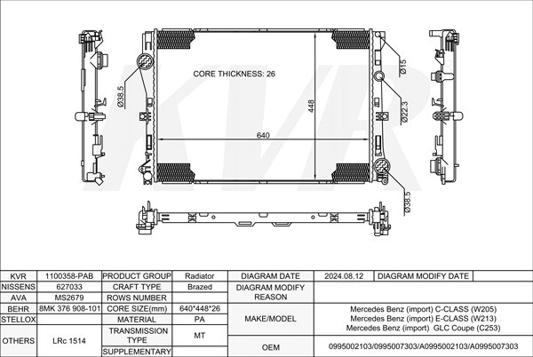 MERCEDES BENZ SALOON,2016-18 M 276.823 RADIATOR