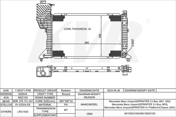 MERCEDES BENZ BOX,1995-2006 OM 602.980 RADIATOR