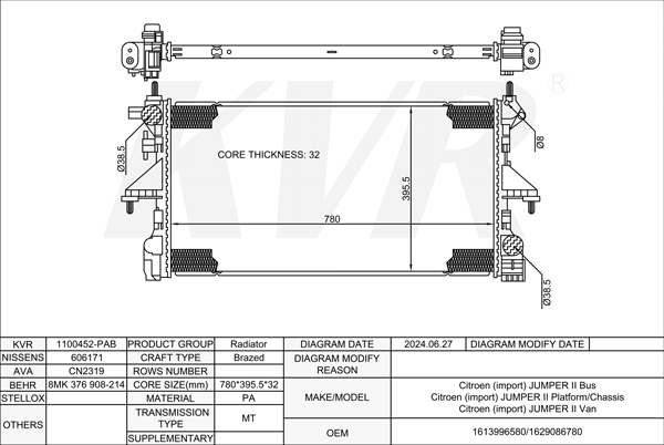CITROEN Platform/Chassis,2015-19 AHM (DW10FUE) RADIATOR