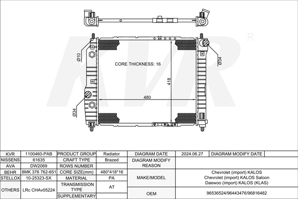 CHEVROLET HATCHBACK,2005- F12S3 RADIATOR