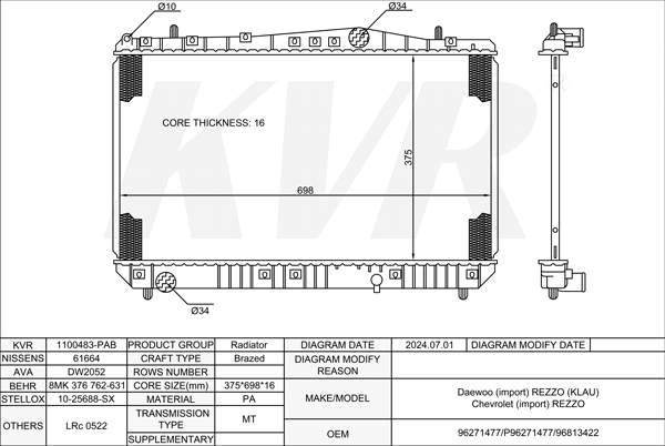 DAEWOO MPV,2000- T20SED RADIATOR
