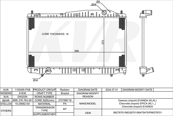 DAEWOO SALOON,2002- X 20 SED RADIATOR