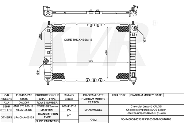 CHEVROLET HATCHBACK,2005- F14D3 RADIATOR