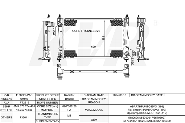 FIAT HATCHBACK,2008- 955 A3.000 RADIATOR
