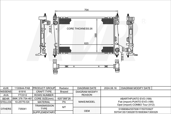 FIAT HATCHBACK,2008- 955 A3.000 RADIATOR