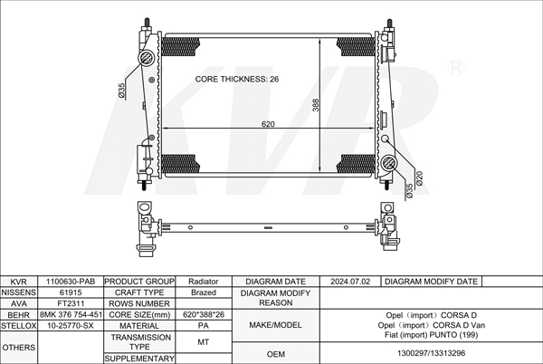 FIAT HATCHBACK,2005- 199 A2.000 RADIATOR