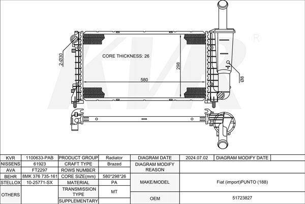 FIAT HATCHBACK,1999- 843 A1.000 RADIATOR