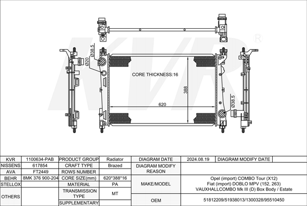 FIAT MPV,2009- 263 A2.000 RADIATOR